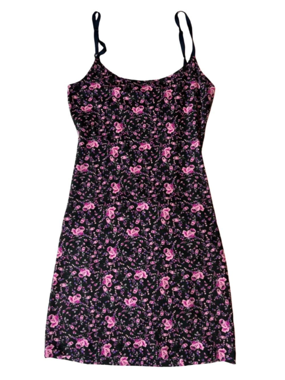 Vintage Betsey Johnson Pink Rose Floral Ruffle Butt Bodycon Mini Dress Y2K
